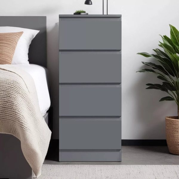 Matt Dark Grey 4 Drawer Chest Of Drawers Bedside Scratch Resistant Lamp Table - Image 4