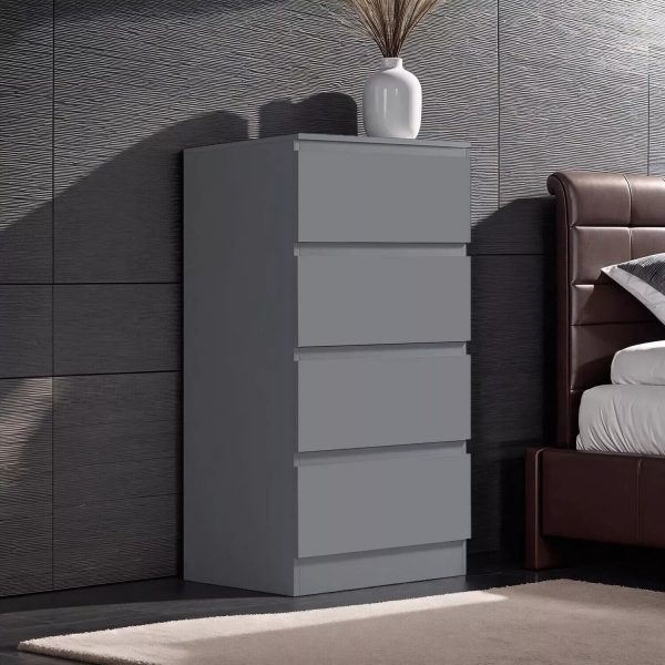 Matt Dark Grey 4 Drawer Chest Of Drawers Bedside Scratch Resistant Lamp Table