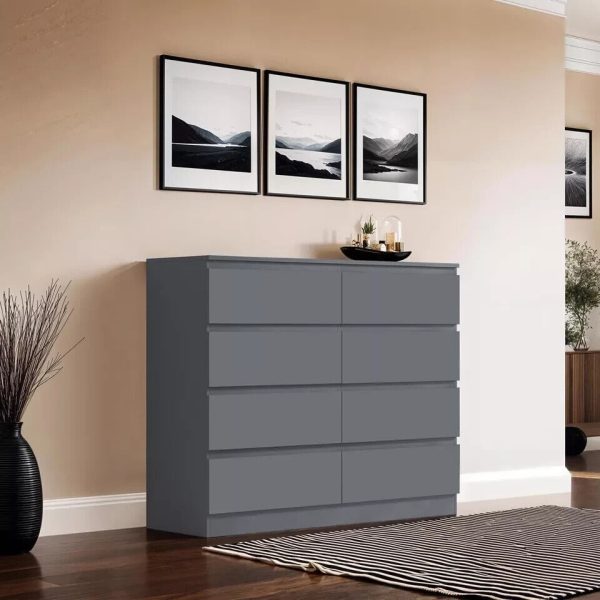 Matt Grey Chest Of 8 Drawers Bedroom Furniture Scratch Resistant Deep Drawers - Image 3