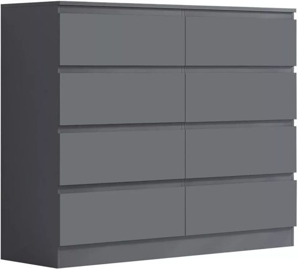 Matt Grey Chest Of 8 Drawers Bedroom Furniture Scratch Resistant Deep Drawers