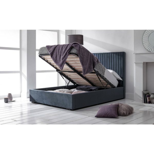 Milazzo Velvet 5ft King Size End Lift up Ottoman Bed Night Shadow Blue Grey