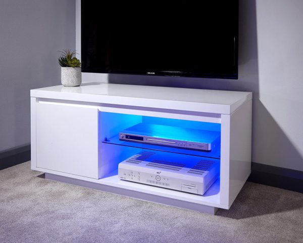 Polar Modern White High Gloss TV Entertainment Unit with Blue LED lights