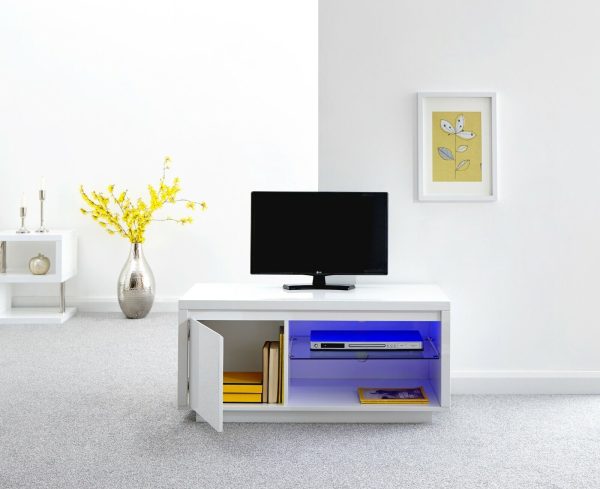 Polar Modern White High Gloss TV Entertainment Unit with Blue LED lights - Image 9