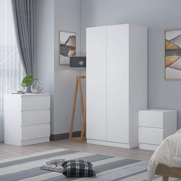 Stora 80cm Modern Bedroom 2 Door Wardrobe with Storage Shelves Matt White - Image 5