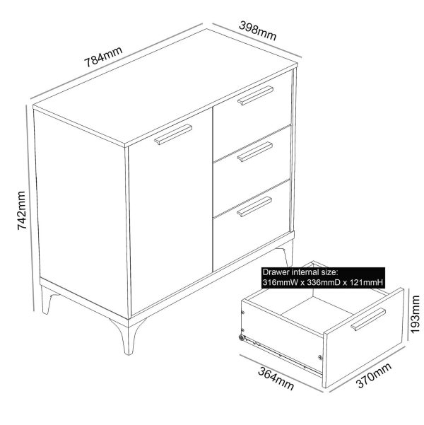 Truro Compact Sideboard, Dusty Grey Oak, Quality Materials Living Room Hallway - Image 8