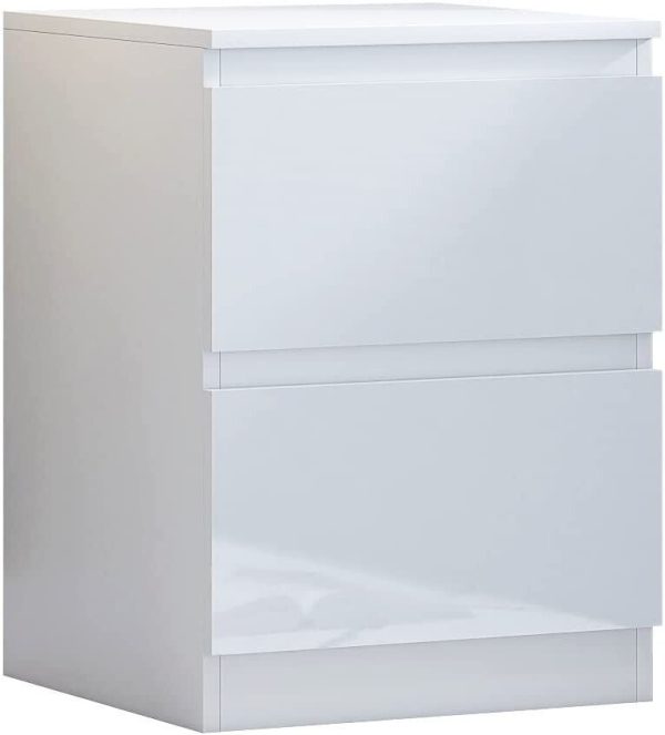 White High Gloss Bedside Chest Of 2 Drawers Bedroom Furniture Scratch Resistant - Image 3