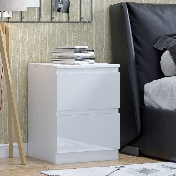 White High Gloss Bedside Chest Of 2 Drawers Bedroom Furniture Scratch Resistant