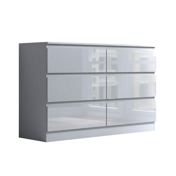 White High Gloss Chest Of 6 Drawers Bedroom Furniture Scratch Resistant - Image 4