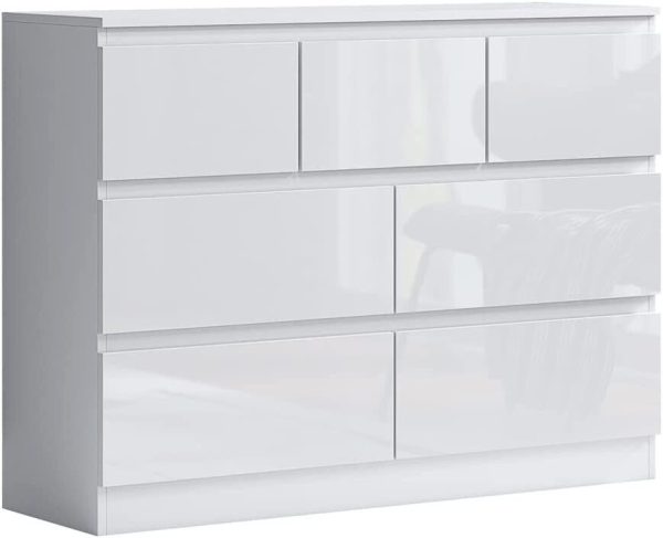 White High Gloss Chest Of 7 Drawers Bedroom Furniture Scratch Resistant Merchant - Image 3