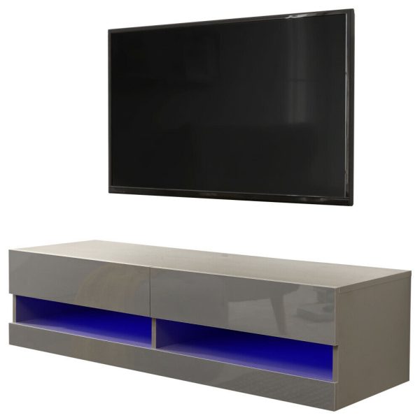 120cm Galicia LED Cool Light up High Gloss Wall Mounted TV Unit Storage Grey - Image 11