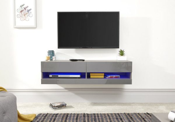 120cm Galicia LED Cool Light up High Gloss Wall Mounted TV Unit Storage Grey - Image 6