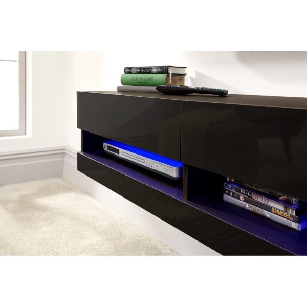 180cm Galicia LED Cool Light up High Gloss Wall Mounted TV Unit Storage Black - Image 3