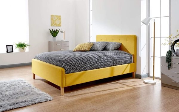 4ft 6 Double Fabric bed Mustard colour Retro design