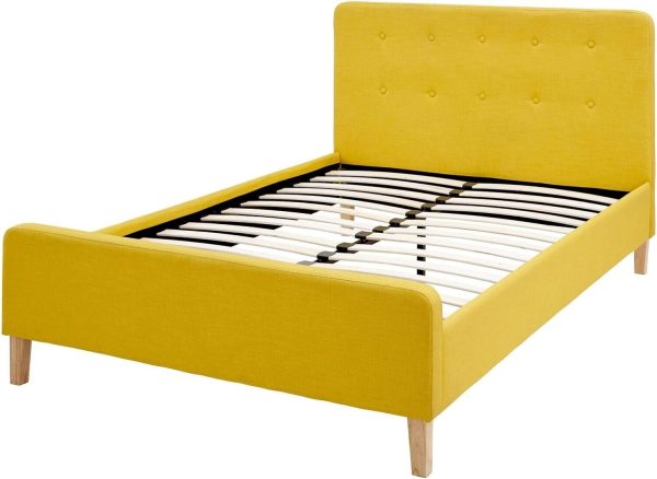 4ft 6 Double Fabric bed Mustard colour Retro design - Image 8