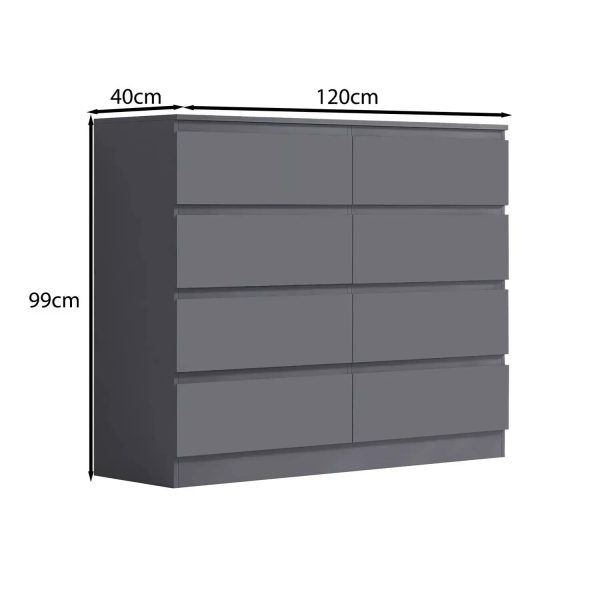 8 Drawer Chest Of Drawers Dark Grey Matt Finish Scratch Resistant Bedroom - Image 5