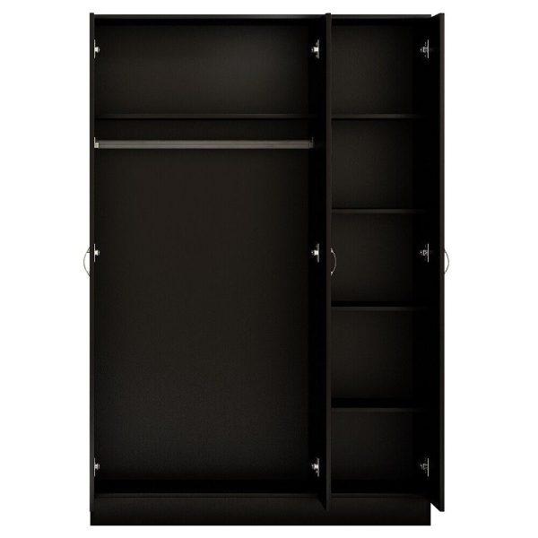 Black Gloss Chilton Modern Bedroom 3 Door Mirror Wardrobe with Storage Shelves - Image 3