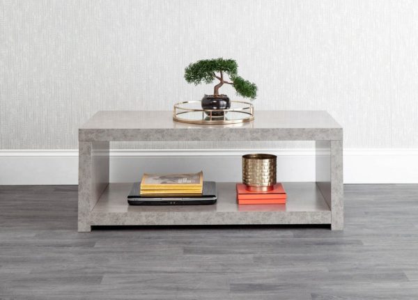 Bloc Coffee table with Shelf - Concrete Effect Grey - Cool Design SD