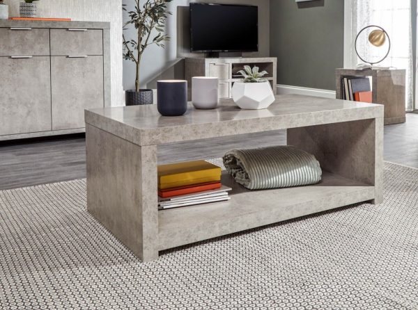 Bloc Coffee table with Shelf - Concrete Effect Grey - Cool Design SD - Image 9