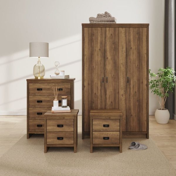 Boston 4 Piece Set 3 Door Wardrobe 4 drawer chest and 2 Bedside Cabs