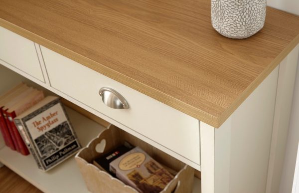 Cream and Oak 2 Drawer Console Table with shelf Hall Storage Lancaster Range - Image 3