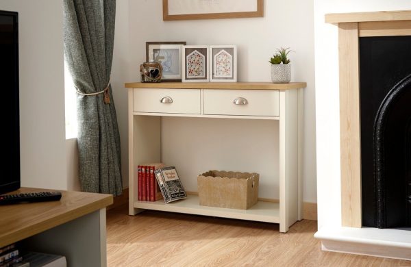 Cream and Oak 2 Drawer Console Table with shelf Hall Storage Lancaster Range - Image 4