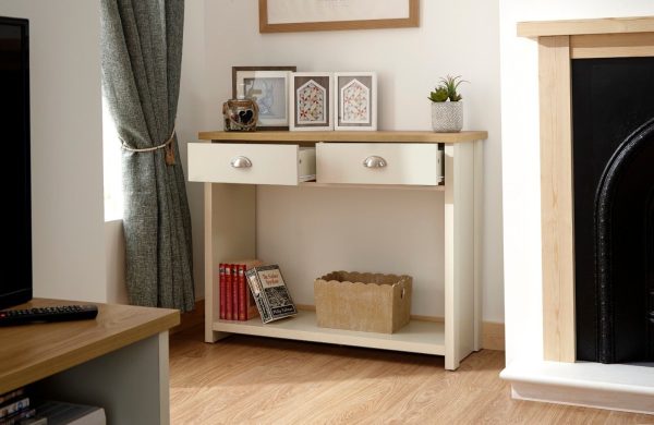 Cream and Oak 2 Drawer Console Table with shelf Hall Storage Lancaster Range - Image 5