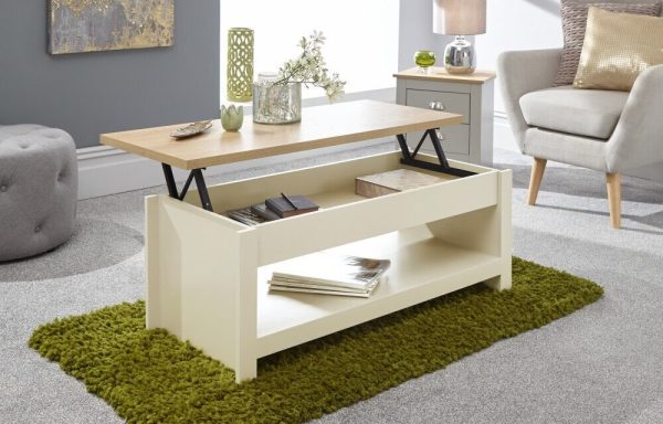 Cream and Oak Lift Up Coffee Table with shelf Lancaster Range SD - Image 11