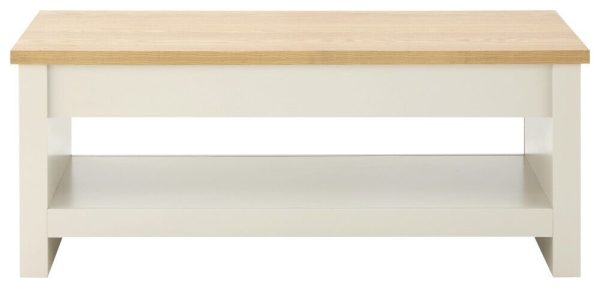 Cream and Oak Lift Up Coffee Table with shelf Lancaster Range SD - Image 3