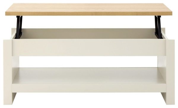 Cream and Oak Lift Up Coffee Table with shelf Lancaster Range SD - Image 4