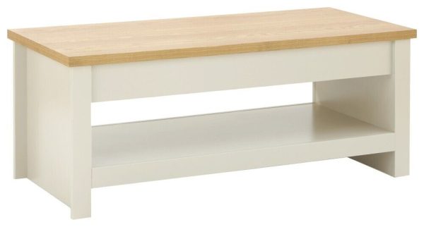 Cream and Oak Lift Up Coffee Table with shelf Lancaster Range SD - Image 5