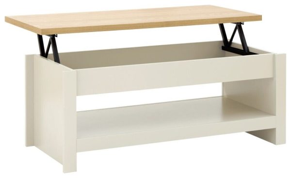 Cream and Oak Lift Up Coffee Table with shelf Lancaster Range SD