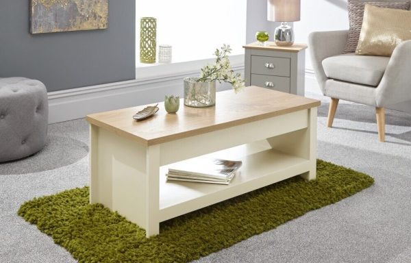 Cream and Oak Lift Up Coffee Table with shelf Lancaster Range SD - Image 10