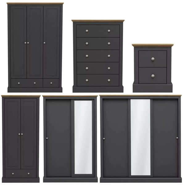 DEVON 3 DOOR SLIDING WARDROBE CHARCOAL BEDROOM FURNITURE - Image 4