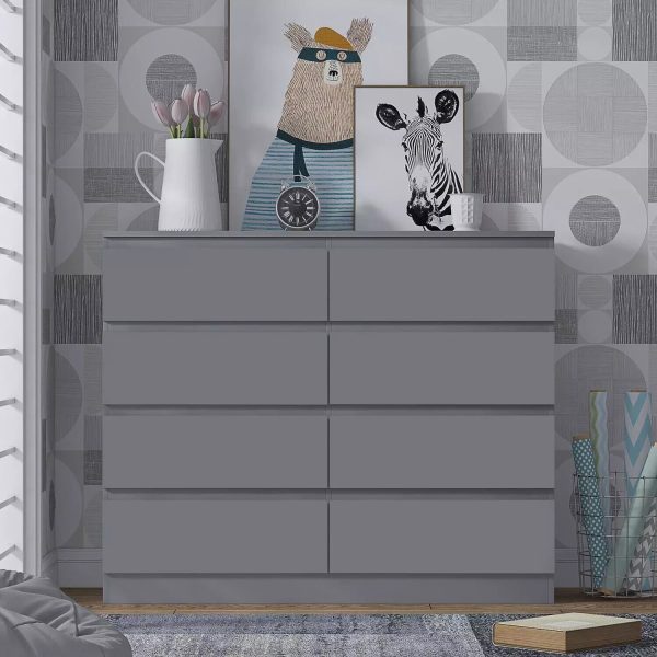 Dark Grey 8 Drawer Chest Of Drawers Scratch Resistant Matt Finish Bedroom - Image 3