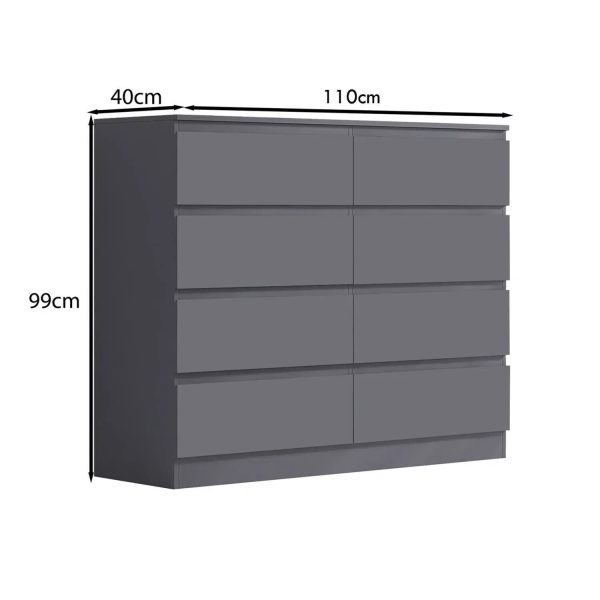 Dark Grey 8 Drawer Chest Of Drawers Scratch Resistant Matt Finish Bedroom - Image 6