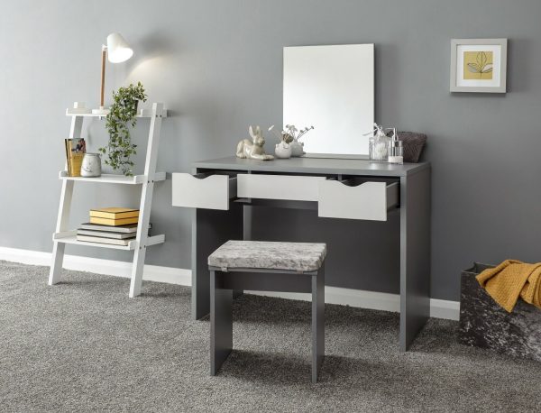 Dressing Table Grey and White 3 large drawers with mirror Elizabeth Dresser