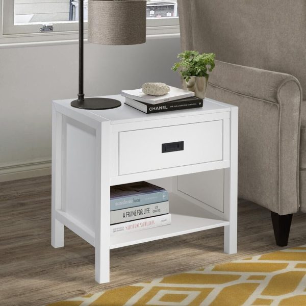 Eden White 1 Drawer Classic Solid Wood Nightstand bed side drawer