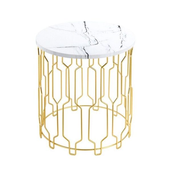 Grace 39cm Coffee Lamp End Table White Marble Effect with Gold Geometric Base G - Image 3