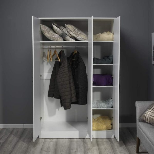 Grey Gloss Chilton Modern Bedroom 3 Door Mirror Wardrobe with Storage Shelves - Image 4