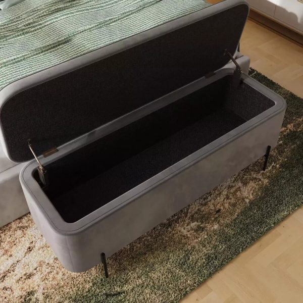 Grey Velvet Ottoman Bench Seat With Storage Large Toy Box Chest Blanket Box - Image 3