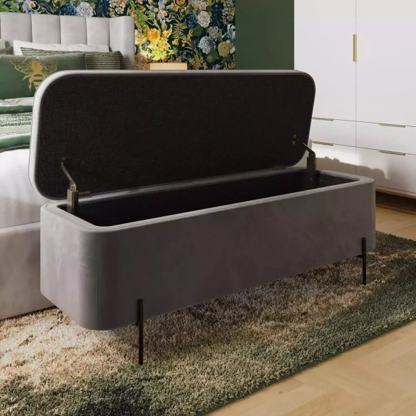 Grey Velvet Ottoman Bench Seat With Storage Large Toy Box Chest Blanket Box - Image 4