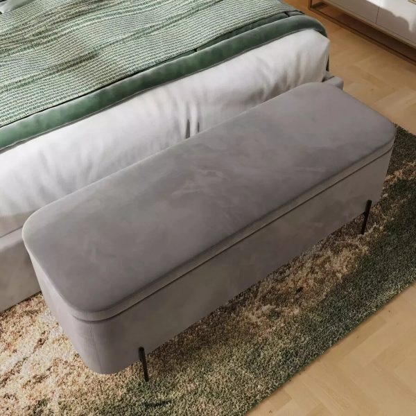 Grey Velvet Ottoman Bench Seat With Storage Large Toy Box Chest Blanket Box - Image 5