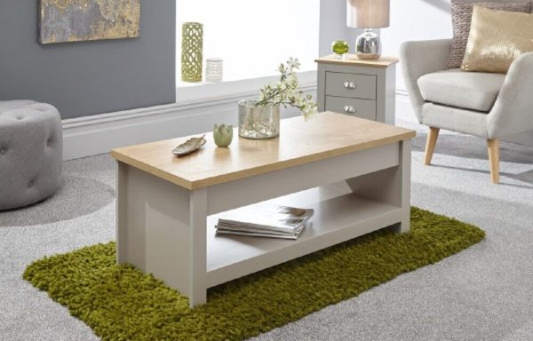 Grey and Oak Lift Up Coffee Table with shelf Lancaster Range - Image 3