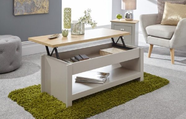 Grey and Oak Lift Up Coffee Table with shelf Lancaster Range