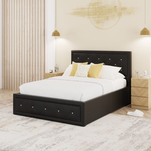 Hollywood 5ft King Size faux leather lift up storage ottoman bed Black - Image 5