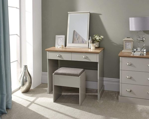 Kendal Bedroom Furniture Dressing Table Mirror Stool Set Dresser - Grey