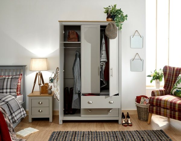 Lancaster 3 Door 2 Drawer Wardrobe - Grey - Image 3