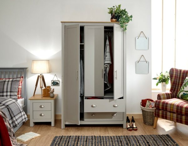 Lancaster 3 Door 2 Drawer Wardrobe - Grey - Image 4