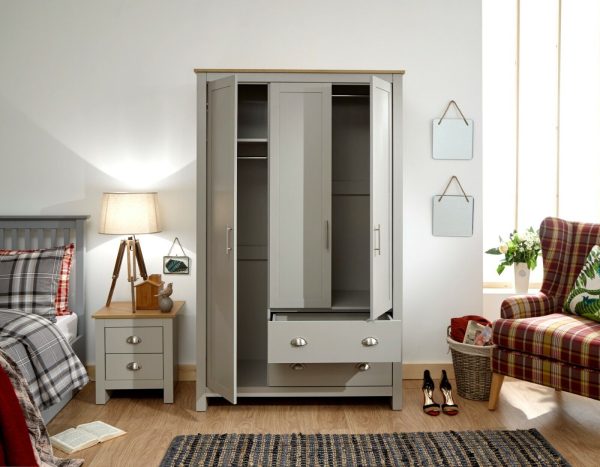 Lancaster 3 Door 2 Drawer Wardrobe - Grey - Image 5