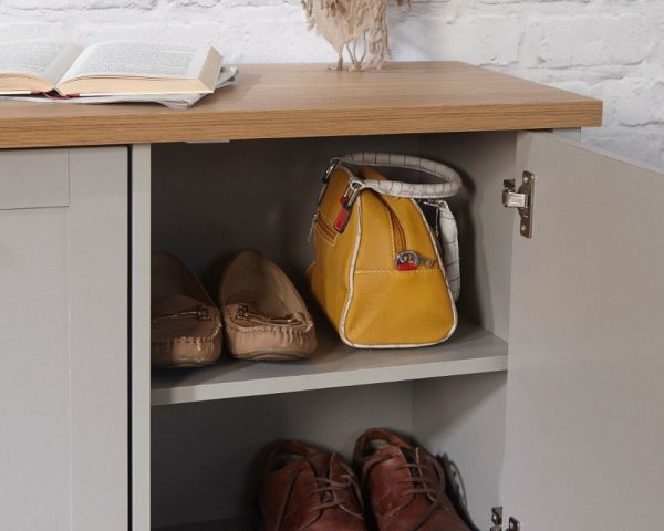 Lancaster Hallway Shoe Storage bench Unit Grey & Oak 2 Door Cupboard - Image 3